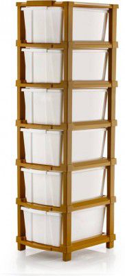HUMBLE KART 6 Compartments Plastic Multipurpose Drawer Plastic Modular Chest Storage Organizer (Brown)