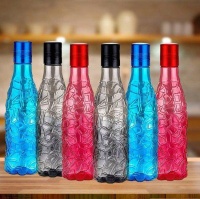 6 Pcs Plastic Leak-Proof, Checkered, Crystal Pattern, Water Bottle 1000 ml Bottle (Pack of 6, Plastic)