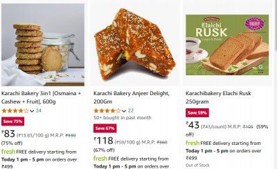 Amazon Fresh : 60-75% Off On Karachi Bakery