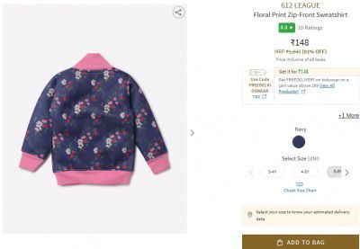 612 LEAGUE Floral Print Zip-Front Sweatshirt