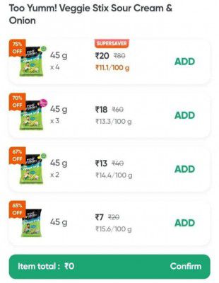[Swiggy Instamart Loot ] 75% off - Too Yumm! Veggie Stix Sour Cream & Onion - 45gm x 4