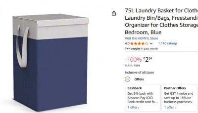 75L Laundry Basket for Clothes, Non Woven Laundry Bin/Bags, 