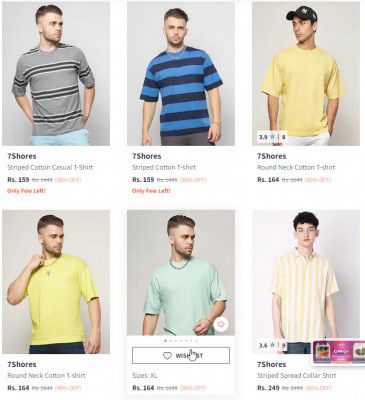 7Shores Men's T-shirts Starts ₹159 | Upto 89% Off