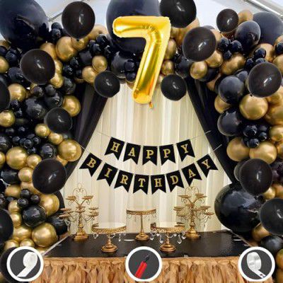 7th Birthday Decoration Items for Black and Gold Theme Combination for Boys Girls | 50 Pcs Black Gold Balloon