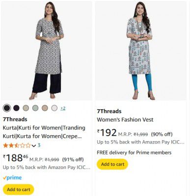 7Threads Kurti for women's Upto 90% Off