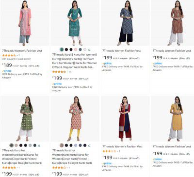 7threads women's Kurta Starting @ ₹149/-