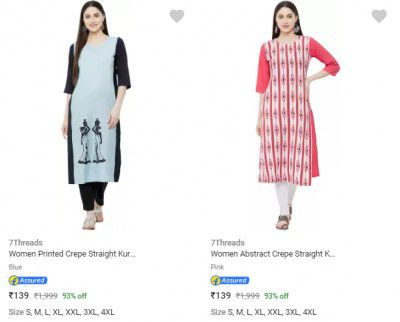 7threads Womens Kurtas @ ₹139