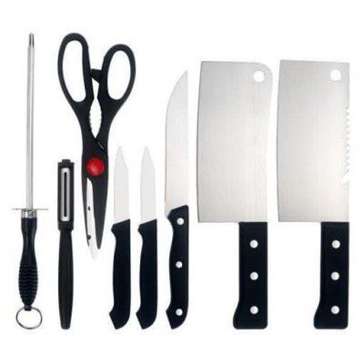 8 in 1 Piece Knife Set Include 3 Vegetable and Fruit Knife,2 Meat Knife,1 Scissor,1 Knife Sharpener and 1 Peeler Set for KitchenNIL Baps-P096