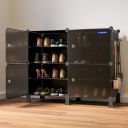 8 Shelf Shoe Rack Box Organizer with Strong Door Magnets & 5 Hook Steel Holder...