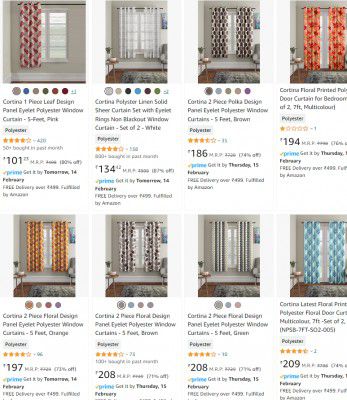 85% Off : Cortina 2 Piece Door Curtains - 7 Feet @129