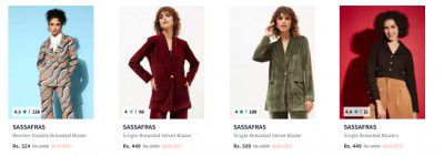 Myntra: 90% Off - Sassafras Blazers starting From Rs189