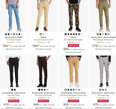 UP TO 87% OFF | Amazon Brand Men's Trousers | Starts @349