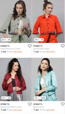 90% OFF - Street 9 Women's Jackets Starting at Rs.169