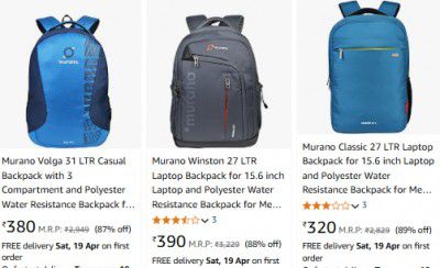 92% OFF - Murano Backpacks Start at Rs.273