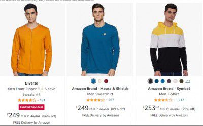 Up to 89% Off on Amazon Brand Men's Sweatshirt | Starts @199