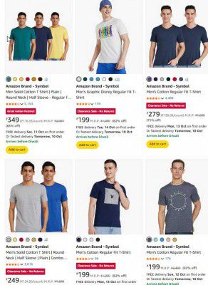 UP TO  90% OFF | Amazon Brand Men's T-shirt | Starts @149