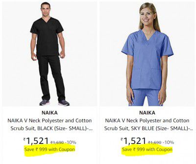 ₹999 Discount Coupon @ NAIKA Scrub Suit