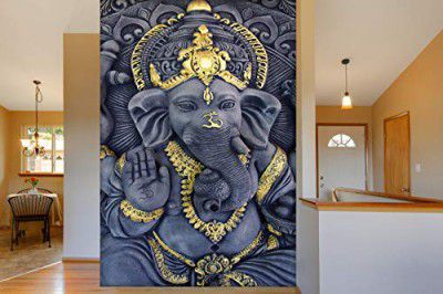 999Store 3D Print Latest Door Living room Bed Room Home Hall wall stickers Sheet roll 3d ganesha wallpapers for walls Grey ( Vinyl Self Adhesive 36X60 Inches ) NonW350830