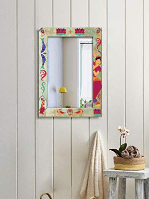 999STORE Printed Mirror face Small Hanging Mirror Traditional Dance Patten washroom Bathroom Small Wall Mirror (MDF_14X20 Inches) MirrorSMP365