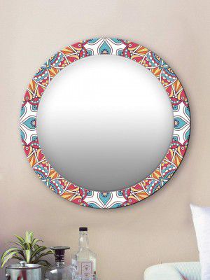 999Store Printed Wall Decor Mirror for Living Room dreshing mirar red and Yellow Abstract Round Mirror (MDF_17X17 Inch_Multi) MirrorRSZ1052