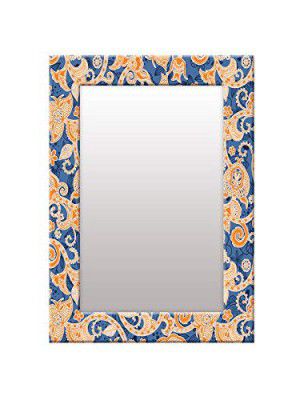 999STORE Printed Wall Mount Mirror Mirror for Living Room Decoration Blue Floral washroom Bathroom Mirror (MDF_14X20 Inches) MirrorSMP59