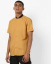AJIO High-Collar Slim Fit Shirt...