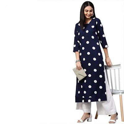ANNI DESIGNER Women's Crepe Straight Printed Kurta (Dots)