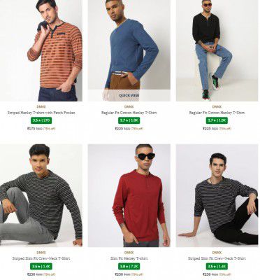 Ajio : Upto 70% Off On Dnmx Men's Full Sleeve T-Shirt Starts ₹150