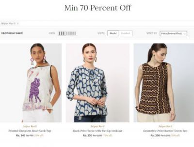 Ajio Flash Sale: Minimum 70% Off on Jaipuri Kurti