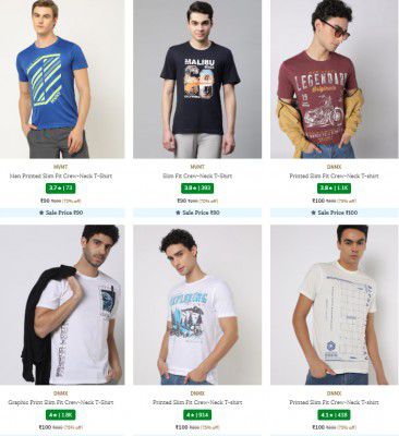 Ajio: Men's T-shirts Starts ₹60 | Upto 75% Off