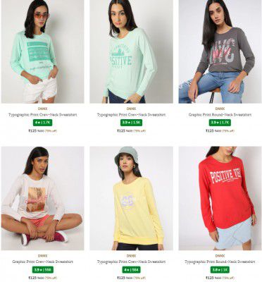 Ajio : UP TO 80% OFF | Dnmx Women Sweatshirt Start at 60