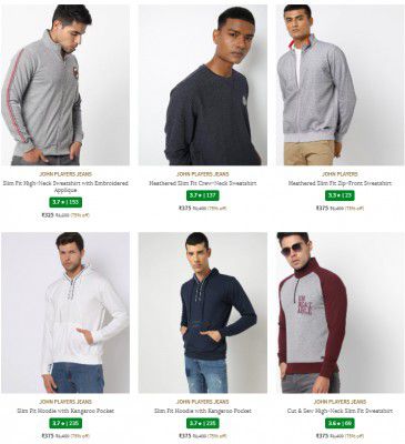 Ajio : Upto 80% Off on JOHN PLAYERS Men's Sweatshirt & Hoodies