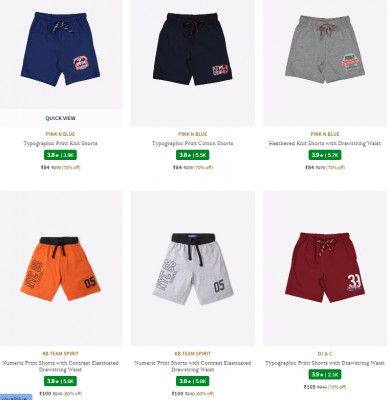 Ajio: Upto 75% Off On Boy's Shorts Starts at Rs 75