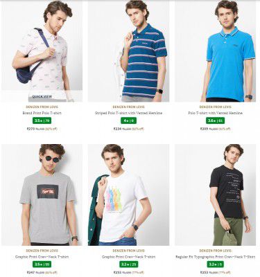 Ajio : Upto 82% Off On DENIZEN FROM LEVIS For Men's T-shirts