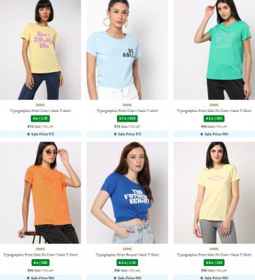 Ajio: Women's T-shirts Starts ₹60| Upto 75% Off