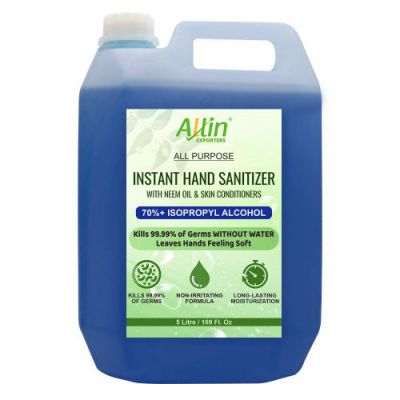 Allin Exporters Instant Hand Sanitizer 70% Isopropyl Alcohol Based Waterless Sanitizing Gel Rinse-free Germ Protection Palm Cleaner Handrub (5000ml)