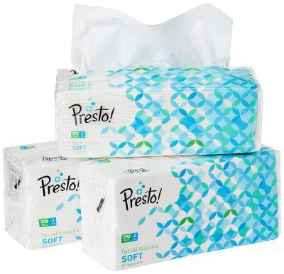 Amazon Brand - Presto! 2 Ply Facial Tissue Carton Box - 200 Pulls (Pack of 3)