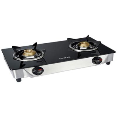 Amazon Brand - Solimo 2 Burner Glass Top Gas Stove with Manual Ignition (ISI Certified)