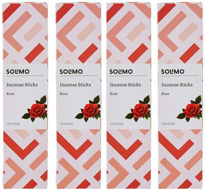 Amazon Brand - Solimo Incense Sticks, Rose - 70 sticks/pack (Pack of 4)