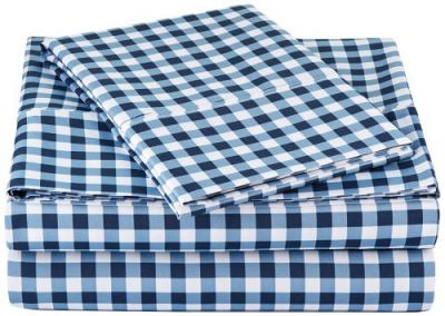 AmazonBasics Microfiber Sheet Set - Single, Gingham Plaid, 4-Pack (Each Pack Includes 1 bedsheet, 1 Fitted Sheet with Elastic, 1 Pillow Cover)