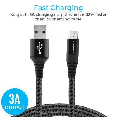 Ambrane Unbreakable 3A Fast Charging Braided Micro USB Cable for Android Devices – 1.5 Meter (RCM15, Black)