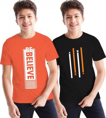 BLIVE Boys Typography, Printed Cotton Blend T Shirt (Multicolor, Pack of 2)