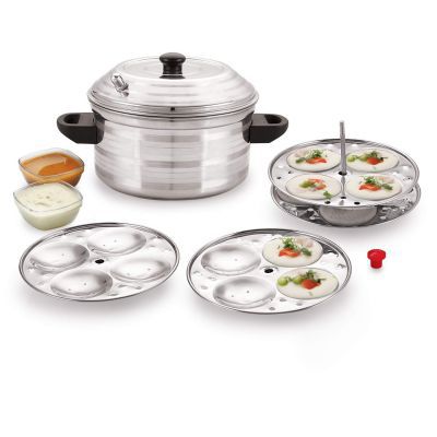 BMS LIFESTYLE Stainless Steel 4-Plates Idly Cooker, Induction & Gas Stove Compatible Idli Maker (4-Plates | 16 IDLI)
