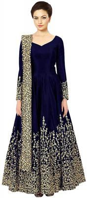 BRIDAL4Fashion Womens Taffeta Silk Semi Stitched Blue color Anarkali Long Gown (Free Size)