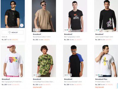 Myntra : Upto 80% Off on Bewakoof Men T-Shirts