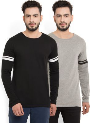 Billion PerfectFit Solid Men Round or Crew Grey, Black T-Shirt