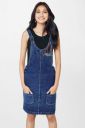 Bird Print Denim Pinafore Dress...