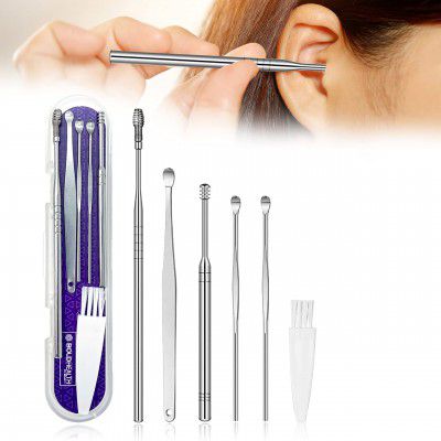 Boldfit Ear Wax Cleaner - Resuable Ear Cleaner Tool Set with Storage Box - Ear Wax Remover Tool Kit with Ear Curette Cleaner and Spring Ear Buds Cleaner - 6 Pc, (EarCleaner6Pcs)