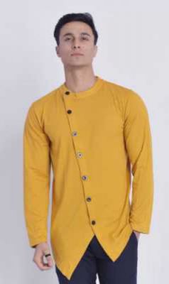 COBIO MAN Men Solid Casual Mandarin Shirt