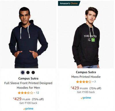 Campus Sutra Mens Printed Hoodie up to 68% off